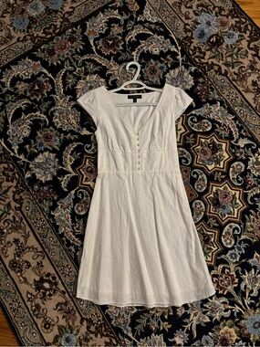 Banana Republic White Cap-Sleeve V-Neck Midi Dress